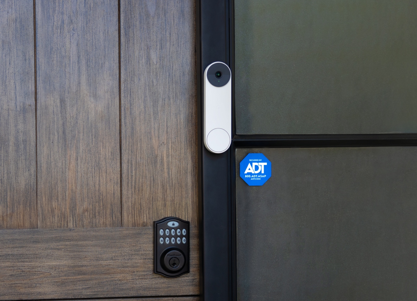 Google Nest Doorbell on a house door
