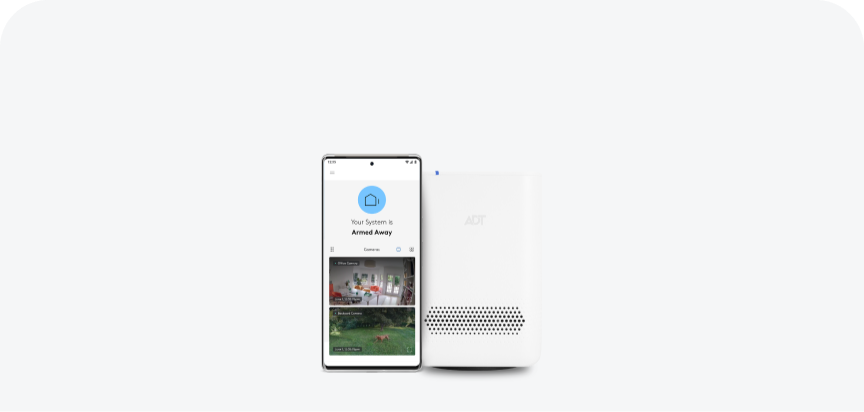 ADT Build Your Own Package showing the ADT app with footage and sensor